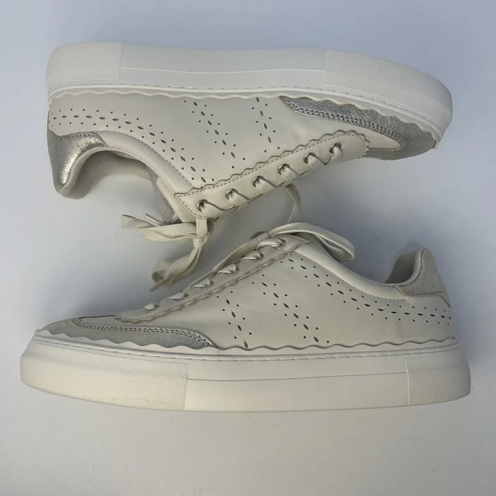 Vince Camuto Jenlie Platform Sneakers White Leather Scalloped Metallic Size 11 M